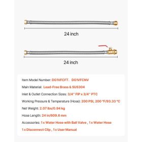 Water Heater Kit, Push-Fit Valve Flexible Water Heater Connector With 3/4" FIP X 3/4" PTC Ball Valve, Stainless Steel Braided Waters Heaters Supp (Option: Black)