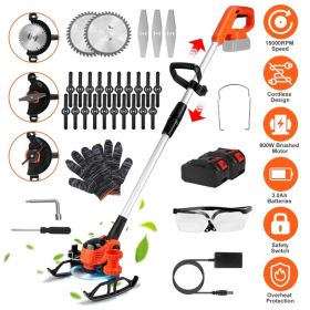 Lightweight Cordless Brush Cutter 800W Motor 15000 No-Load RPM, Multi-Angle Rotatable Trimming Head Dual Start Safety Lock Detachable Splash Baff (Option: Red)