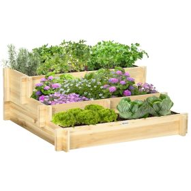 3 Tier Raised Garden Bed, Water Draining Fabric for Soil, Elevated Wood Flower Box for Vegetables, Herbs, Natural (Option: Natural Wood-1060x280x240 mm)