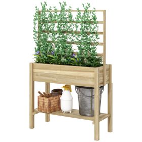 Wooden Raised Garden Bed with Trellis, Outdoor Planter Box with Storage Shelf for Vegetables, Flowers, Herbs (Option: Natural Wood-970x455x185 mm)