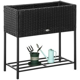 PE Rattan Wicker Raised Flower & Vegetable Planter, Rack Shelf Box (Option: Black-730x130x320 mm)
