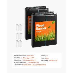 Weed Barrier Fabric Heavy Duty, 2 Packs 4x50FT 3.2oz Weed Blocker Fabric, Woven Landscape Fabrics, Garden Fabrics Weeds Barrier, Weeds Control Gr (Option: Black)
