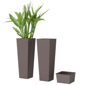 23.6 Inch Tall Planters for Outdoor Plants, Set of 2 Plastic Flower Pots with Drainage Holes, Brown (Option: Brown-770x280x260 mm)