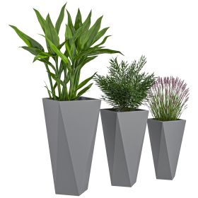 Indoor Outdoor Planters Set of 3 MgO Tall Planters Stackable Flower Pots with Drainage Holes for Garden, Balcony, Alt Gray (Option: Gray-495x485x855 mm)