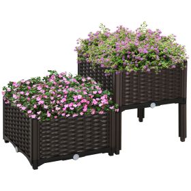 2-Piece Raised Garden Bed with Legs, Self-Watering Planter Box Raised Bed to Grow Flowers, Herbs & Vegetables, Brown (Option: Brown-470x460x230 mm)