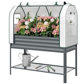Galvanised Raised Garden Bed with Greenhouse Cover, Metal Elevated Garden Bed with Bed Liner, Bottom Shelf, Dark Gray (Option: Dark Gray-1330x370x120 mm)