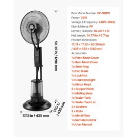 Misting Fan, 3 Wind Speeds Misting Standing Fan, Mister Cooling Fans With 0.79 Gal Water Tank, Remote & Panel Control, Water Cooling Fans For Ind (Option: Black)