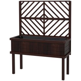Elevated Wood Planter with Trellis for Climbing Plants, Raised Garden Bed with Legs and Drainage Holes, Carbonized (Option: Carbonized-1140x420x230 mm)