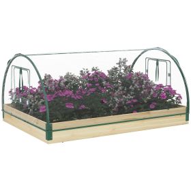 12 Pockets Raised Garden Bed with Greenhouse and Roll Up Windows, Wooden Planter Box Kit with Cover, Dual Use for Vegetables, Flowers, 4' x 3' x (Option: Natural wood finish-1230x215x125 mm)
