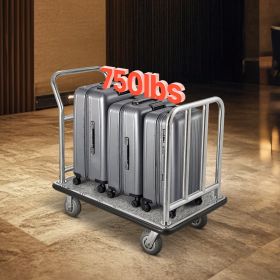 Hotel Luggage Cart 750 LBS Platform Truck With Removable Front Frame (Option: Silver)