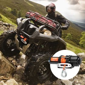 Electric Winch ATV UTV 4500 Lb Synthetic Rope Waterproof Remote Control (Option: Black)