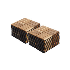 20 PCS Interlocking Deck Tiles Checker Pattern, 12" x 12" Square Yellow Acacia Hardwood Outdoor Flooring for Patio, Bancony, Pool Side,... (Color: as Pic)