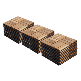 30 PCS Interlocking Deck Tiles Checker Pattern, 12" x 12" Square Yellow Acacia Hardwood Outdoor Flooring for Patio, Bancony, Pool Side,... (Color: as Pic)