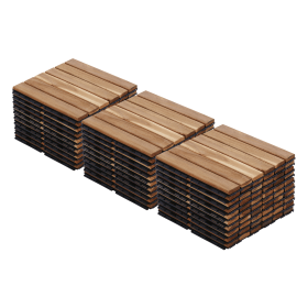 30 PCS Interlocking Deck Tiles Striped Pattern, 12" x 12" Square Yellow Acacia Hardwood Outdoor Flooring for Patio, Bancony, Pool Side,... (Color: as Pic)