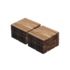 20 PCS Interlocking Deck Tiles Striped Pattern, 12" x 12" Square Yellow Acacia Hardwood Outdoor Flooring for Patio, Bancony, Pool Side,... (Color: as Pic)
