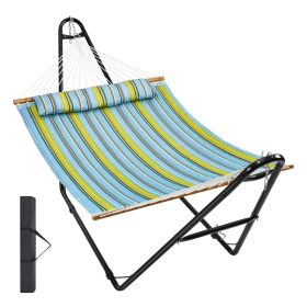 VEVOR Double Quilted Fabric Hammock Two Person Hammock with Stand 480lb Capacity (Color: Green, Type of Support: A-Type)