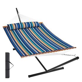 VEVOR Two Person Hammock with Stand Included Heavy Duty 480lb Capacity, Double Hammock with 12 FT Steel Stand and Portable Carrying Bag and Pillo (Color: Blue-Green Color Scheme, Type of Support: T Type)