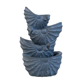 13.4x9.4x21.5" Decorative 4 Tier Blue Nautilus Shell Water Fountain with Light for Indoor Outdoor (Color: as Pic)