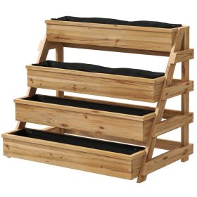 4 Tier Vertical Raised Garden Bed with Drainage Holes, Outdoor Planter Box for Herbs, Vegetables, and Flowers (Option: Natural Wood-840x330x285 mm)