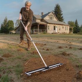 48x10in Lawn Leveling Rake With 83.9 In Adjustable Handle For Yard Heavy Duty (Option: Black)