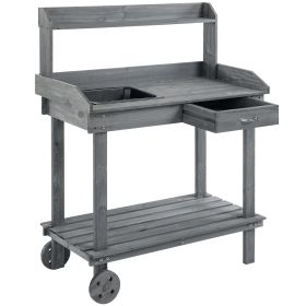 36" Wooden Potting Bench Work Table with 2 Removable Wheels, Garden Workstation with Removable Sink, Drawer & Large Storage Spaces, Gray (Option: Gray-1030x200x525 mm)