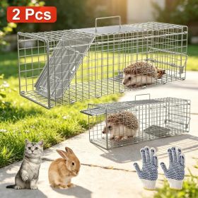 2PCS Heavy Duty Galvanized Steel Live Animal Trap, 24 Inch Foldable Catch Release Cage for Squirrel, Rabbit, Groundhog and Hedgehog (Option: AS  PIC)