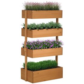Vertical 4 Tier Raised Garden Bed, Wooden Planter Box, Self-Draining with Bed Liner for Indoor Outdoor Flowers, Vegetables and Herbs, Orange (Option: Orange-855x550x220 mm)