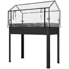 Elevated Garden Box with Greenhouse Cover, Raised Garden Bed with Legs and Drainage Hole for Vegetables, Black (Option: Black-1090x480x80 mm)