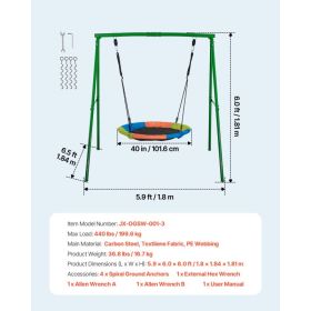 Swing Set For Backyard, 40 In Saucer Swing Seat With Heavy Duty A-Frame Metal Stand, 440 Lbs Load Capacity, Reinforced With Spiral Ground Anchors (Option: Black)