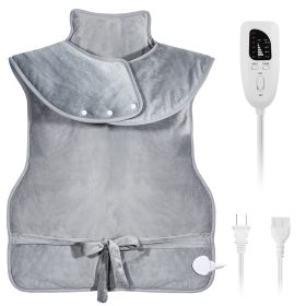 1Pc 36.6x22in Electric Heating Wrap For Neck Shoulder Fast Heating Pad Mat Heated Neck Wrap For Back Pain Relief With 6 Temperature Settings 4 Ti (Color: Grey)