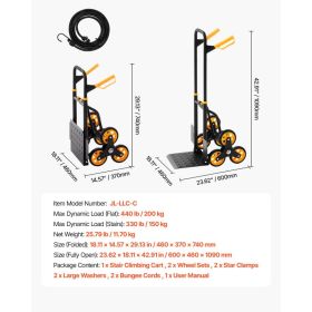 Stair Climbing Cart, 330 Lbs Stair-Climbing Capacity, Heavy-Duty Folding Trolley Cart With Telescoping Handle, 6 Wheels And 2 Bungee Cords, Stair (Option: Black)