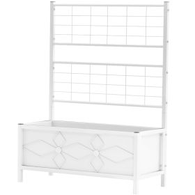 Outdoor Planter Box Galvanized Raised Garden Bed with Trellis for Climbing Vines, 35.4" x 15.7" x 47.2", White (Option: White-980x465x185 mm)