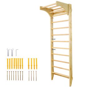 Wooden Swedish Ladder, Stall Bars Set For Physical Therapy & Gymnastics With Adjustable Pull-up Bar (Option: Natural)