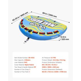 Towable Tube For Boating, 4 Riders Inflatable Boat Tubes And Towables, 680 Lbs Capacity Water Sport Towable Tube For Boat To Pull - With Fins, Fu (Option: Black)