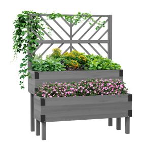 2 Tier Trellis Planter, Wooden Raised Garden Bed, Gray (Option: Gray-1185x395x275 mm)