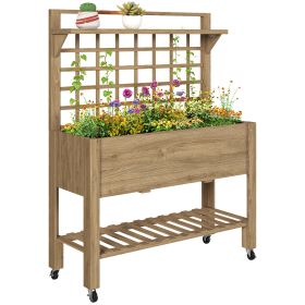 41" Raised Garden Bed Mobile Elevated Wooden Planter Box Stand with Wheels, Trellis and Storage Shelf, Dark Brown (Option: Coffee-1130x705x115 mm)