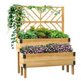 2 Tier Trellis Planter, Wooden Raised Garden Bed, Natural (Option: Natural Wood-1185x395x275 mm)