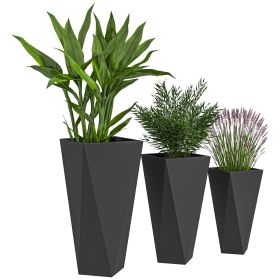 Indoor Outdoor Planters Set of 3 MgO Tall Planters Stackable Flower Pots with Drainage Holes for Garden, Balcony, Black (Option: Black-495x485x855 mm)