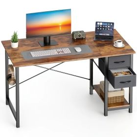 40-47IN The computer desk has drawers, the wooden desk has adjustable position drawers, and the modern study and work desk has side hooks (Option: Rust-40IN)