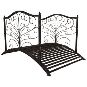 4' Backyard Metal Arch Bridge – Safety Rails, Exquisite Scrollwork, Tool-Free Easy Assembly (Option: 66220913)