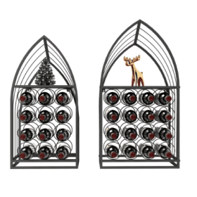 Sailboat Shaped Wine Cabinet Rack, 2 Piece Display Rack, Freestanding Wine Cabinet With Bottle Storage, Spirits And Wine Home Bar, Kitchen, Dinin (Color: Black)