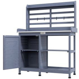 Wooden Potting Bench with Storage, Aluminum Tabletop for Backyard, Patio, Balcony, Gray (Option: Gray-1175x285x545 mm)