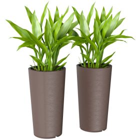 29 Inch Outdoor Planter, Set of 2 Plastic Flower Pots, Weather and UV Resistant Stackable Large Planters, Brown (Option: Brown-430x430x900 mm)