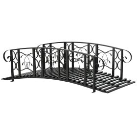 6' Metal Arch Backyard Garden Bridge with 660 lbs. Weight Capacity, Safety Siderails, Vine Motifs, Easy Assembly for Backyard Creek, Stream, Pon (Option: Black-1045x740x240 mm)
