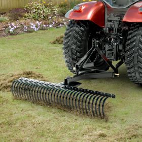 Pull-Behind Thatch Remover, 60' Width, Equipped With 32 Durable Steel Prongs, Tractor-Compatible 3-Point Hitch Garden Rake, Ideal For Soil Prepar (Option: Black)