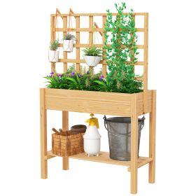 Wooden Raised Garden Bed with Trellis, Outdoor Planter Box with Storage Shelf for Vegetables, Flowers, Herbs (Option: Natural Wood-970x460x195 mm)