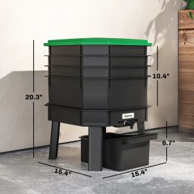 4-Tray Worm Composter Bin, 7.4 Gal Outdoor & Indoor Worm Composter for Recycling Food Waste, Dark Green (Option: Dark Green)