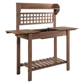 Outdoor Potting Bench Table, Wooden Workstation with Sliding Tabletop, Storage Shelf and Dry Sink, for Greenhouse, Garden, Patio, Brown (Option: Brown-1080x250x470 mm)