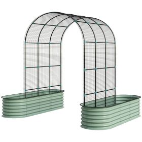 Raised Garden Beds Set with Arch Trellis, Climbing Net, Galvanized Planter Box for Climbing Vegetables Flowers Herbs (Option: Green-800x230x130 mm)