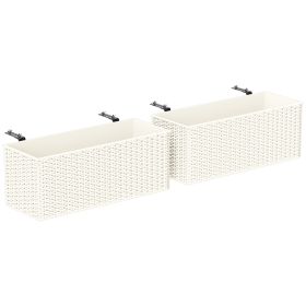 2 Pack 20 Inch Railing Flower Pots, Hanging Flower Pots with Hooks, Drainage Holes for Fence, Rattan Look, White (Option: White-540x230x470 mm)